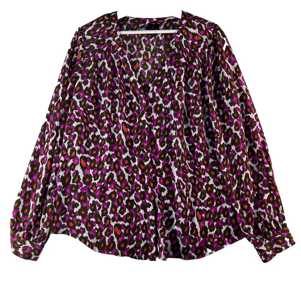 Worthington XL Top Colorful Leopard Print Purple Long Sleeve Career Work Women’s